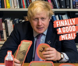 Premier ministre, Borris Johnson anglais qui mange une offre culinaire Foodles