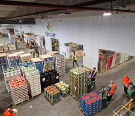 l'intérieur d'un entrepôt de fruits et légumes vu d'en haut 