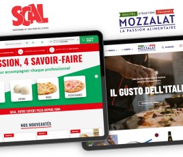 Deux écrans d'ordinateur côte à côte présentant les pages d'accueil des sites internet de Scal et Mozzalat 