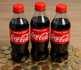 Bouteilles de coca-cola et pièces euros