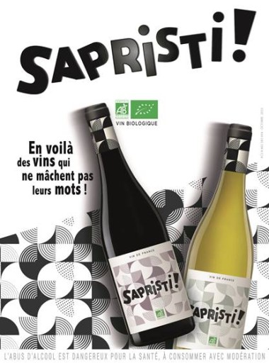 Bouteilles de vin sapristi rouge et blanc