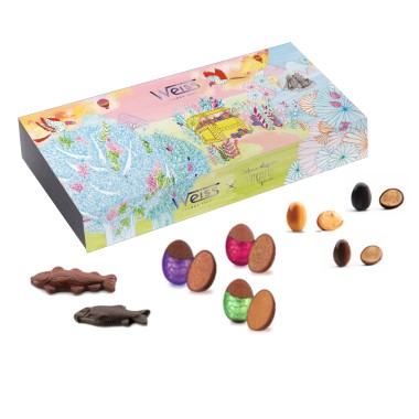 Pour Pâques 2026, la Chocolaterie Weiss propose une capsule créée avec l’illustratrice Céline dessine n’importe quoi, laquelle décline des gourmandises variées, comme de petits oeufs, turbinés et fritures.