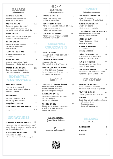 carte estivale du Blu Café